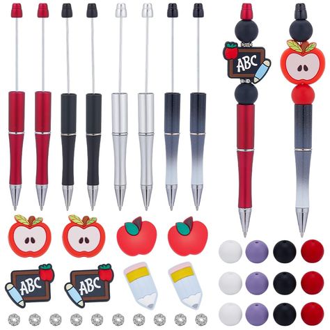 PRICES MAY VARY. [EASY TO USE]: Beaded pens are easy to use, just rotate the body of the bead pens so that the nib sticks out, and you can start writing. You can screw the end off, and string beads one by one to make your own style beadable pens. The ends are screw designed, can fix the beads well. [52PCS BEADABLE PEN KIT]: You will receive 8pcs beadable pen blanks in 4 styles, 20pcs rhinestone spacer beads, 16pcs round silicone beads and 8pcs school themed silicone focal beads. [PREMIUM MATERIA Bead Pens, Pen Making, Beadable Pens, Beaded Pens, Pen Blanks, Pen Kits, Beadable Products, Strung Beads, Focal Beads