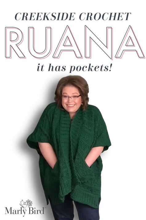 Marly Bird Crochet Ruana Pattern with Pockets -- a great design to make today that works with any outfit! Crocheted Ruana Patterns Free, Easy Crochet Shrug Pattern Free Simple, Crochet Ruana Pattern, Amanda Crochets, Crochet Ruana, Granny Cardigan, Ruana Pattern, Patons Classic Wool, Bird Crochet