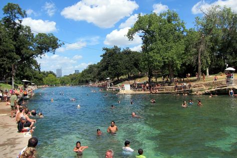 Barton Springs Pool Things To Do In Austin, Texas Adventure, Zilker Park, Barton Springs, Spring Break Destinations, Texas Places, Texas Vacations, Natural Swimming Pool, Spa Design