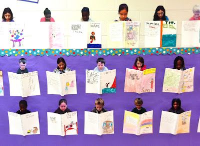 At the end of the school year each student picks his/her favorite book they've read that year. Then on a piece of card stock they draw an illustration and write a brief summary of their chosen book. Create a cute reading display with the card stock books and student pictures. March Reading Month, March Reading, Reading Display, Tupelo Honey, Student Picture, Hallway Displays, School Displays, 2nd Grade Reading, Book Corners