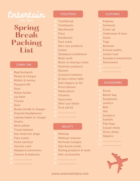 What To Pack For Vacation For A Week Spring Break, College Spring Break Packing List, Spring Travel Packing List, What To Pack For Spring Break In Florida, South Carolina Packing List, Spring Break Checklist, Spring Break Necessities, Destin Florida Packing List, What To Pack For Spring Break