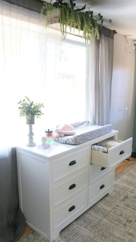 No need to have a changing table. Just use the top of your dresser with a changing pad. #dresser #nursery #nurseryideas Dresser With Changing Pad, Dresser Nursery, Top Of Dresser, Parenting Printables, Nursery Dresser, Changing Table Dresser, Changing Pad, Changing Table, Parenting Hacks