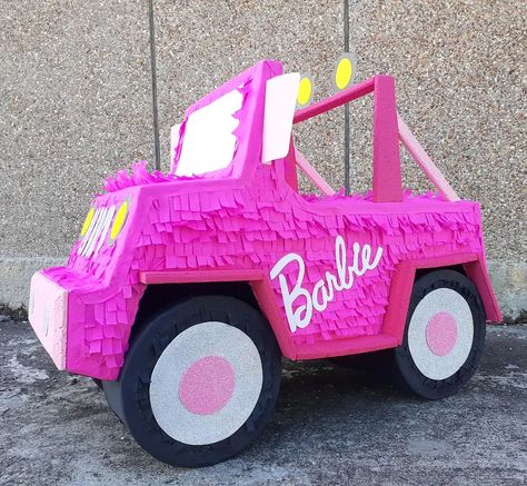 Diy Barbie Cardboard Car, Cardboard Barbie Car, Cardboard Transportation Project, Cardboard Cars For Kids Drive In, Barbie Cardboard Box Car, Box Cars For Kids, Transportation Parade, Barbie Pool Party, Cardboard Box Car