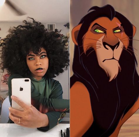 Scar From Lion King Costume, Scar Cosplay Lion King, Halloween Costume Ideas Curly Hair, Scar Lion King Costume, Costumes For Curly Hair, Curly Hair Costumes Halloween, Curly Hair Halloween Costume Ideas, Scar Halloween Costume, Scar Costume