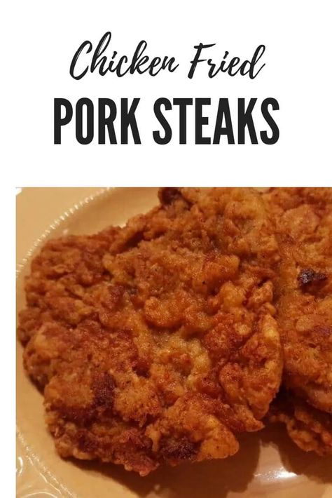 Chicken Fried Pork Steaks - this Southern style fried pork recipe uses tenderized, or cubed, pork pieces. It's kid friendly and delicious #porkchops #porkrecipes #cubedpork Fried Pork Steaks, Chicken Fried Pork, Pork Cube Steaks, Fried Pork Steak, Cubed Pork Recipes, Fried Boneless Pork Chops, Pork Pieces, Cubed Pork, Fried Pork Chop Recipes