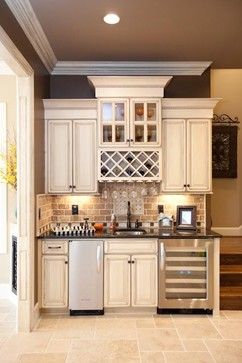 wetbar. great for a basement or kitchen! Comfy Basement, Basement Kitchen, Basement Bar, Butler's Pantry, Trendy Kitchen, Ice Maker, Wet Bar, Traditional Kitchen, Basement Remodeling