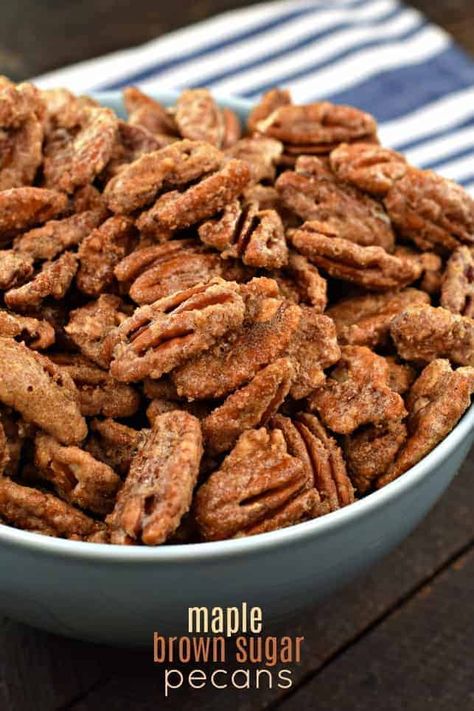 Maple Brown Sugar Pecans Candied Pecans Recipe, Glazed Pecans, Sugared Pecans, Stove Top Recipes, Spiced Pecans, Roasted Pecans, Nut Recipes, Pecan Recipes, Candied Nuts