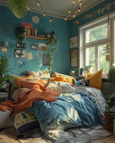 Cozy Bedroom Colorful, Room Decor Ideas For Guys, Modern Dorm Room Ideas, Dorm Room Modern, Guys Dorm Room Ideas, Graduation Party Ideas For Guys, Maximalist Decor Bedroom, Cozy Dorm Room Ideas, Colorful Maximalist Bedroom