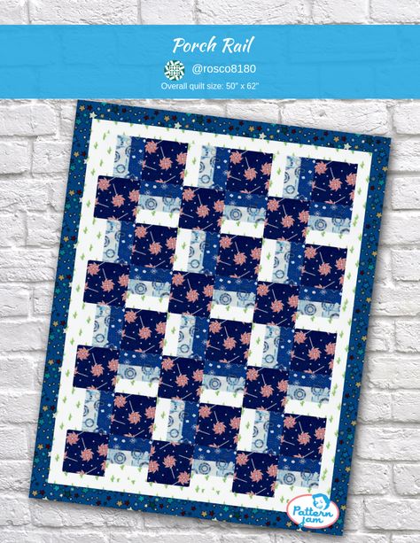 Check out this amazing quilt design on @PatternJam Porch Rail Quilt Pattern Free, Porch Rails Quilt Pattern Free, Rail Quilt Pattern, 3yard Quilts, Three Yard Quilt Patterns, Rail Quilt, Porch Rails, 3 Yard Quilts, Rail Fence Quilt