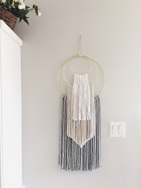 gold hoops Archives · A Peace of Creativity Yarn Hanging, Diy Hanging Shelves, Makramee Diy, Yarn Wall Art, Yarn Wall, Macrame Wall Hanging Diy, Trendy Sewing, Yarn Wall Hanging, Deco Boheme