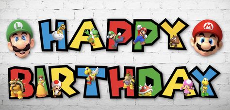 Super Mario Templates Free Printable, Super Mario Happy Birthday, Toad Mario Bros, Mario Birthday Banner, Mario Bros Birthday Party Ideas, Baby Elmo, Mario Theme, Super Mario Bros Birthday Party, Animal Birthday Cakes