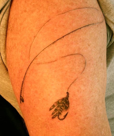 fly fishing tattoo by Traci Manley | New Rose Tattoo in Portland, OR Fish Hook Tattoos, Fly Fishing Tattoo, Fishing Tattoos, Hook Tattoos, Fishing Tattoo, Wildlife Tattoo, Hunting Tattoos, Different Fish, Nautical Tattoo