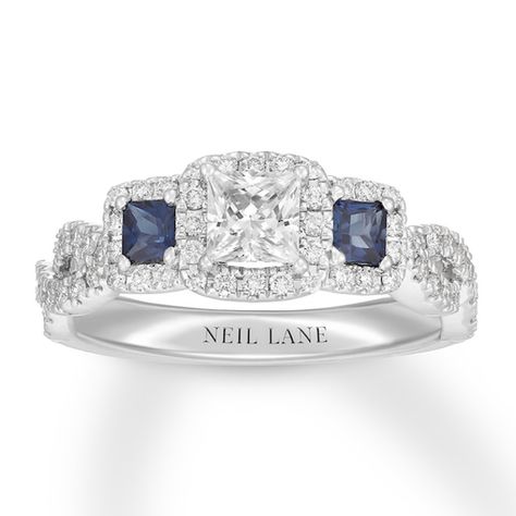 Neil Lane, Diamond Sapphire Engagement Ring, Classic Engagement Rings, Sapphire Engagement Ring, Halo Engagement Rings, Princess Diamond, Pear Shaped Diamond, 14k White Gold Ring, Sapphire Stone