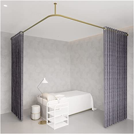 Curtain As Partition, L Shape Curtain, L Shaped Curtains, Curtain Partition, Partition Curtain, Room Dressing, Closet Curtains, Open Closet, Beauty Salon Decor