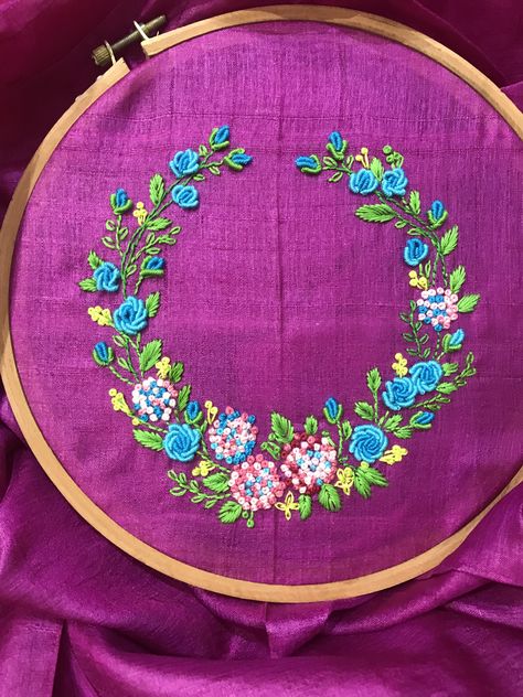 Embroidery roses pink n blue bullion stitch french knots Bullion Rose, Mekhela Sador, Embroidery Roses, Bullion Stitch, Funny Cat Wallpaper, Hand Embroidery Dress, Handmade Embroidery Designs, Roses Pink, Embroidery Stitches Tutorial