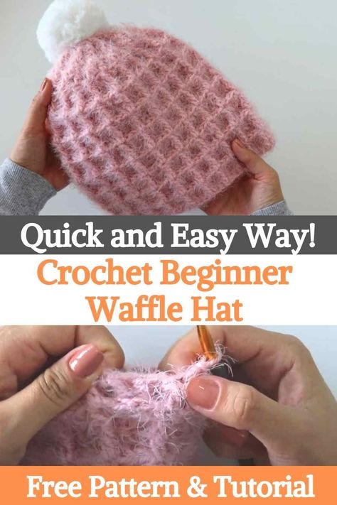 Waffle Crochet Hat Free Pattern, Waffle Crochet Beanie, Waffle Stitch Beanie Free Pattern, Waffle Stitch Hat Crochet, Waffle Stitch Crochet Hat Pattern Free, Hygge Yarn Crochet Patterns, Waffle Weave Crochet, Waffle Hat, Bulky Yarn Patterns