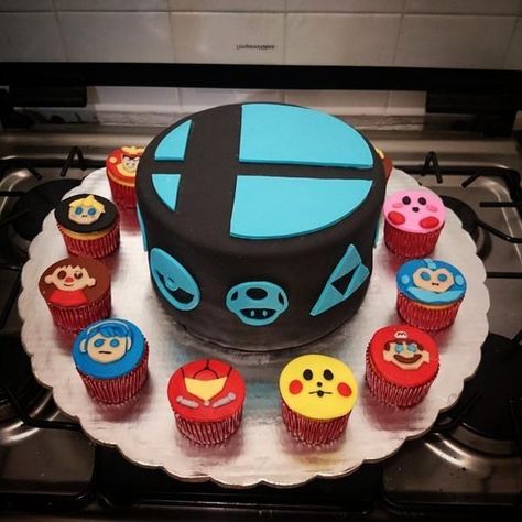 Super Smash Bros Logo, Super Smash Bros Party, Smash Bros Wii, Mario Birthday Cake, Nintendo Party, Mario Bros Cake, Video Game Cakes, Mario Cake, Cupcake Pictures