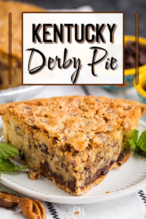 Indulge in the classic taste of Kentucky Derby Pie! This delicious dessert features a gooey chocolate filling with a buttery crust, packed with chocolate chips and chopped pecans. Perfect for any occasion, this pie is easy to make and even better with a splash of bourbon. Save this recipe for a treat that everyone will love! Kentucky Dessert Recipes, Railroad Pie Recipe, Chocolate Pie Made With Chocolate Chips, Kentucky Bourbon Pie Recipes, Kentucky Pie Recipe, Kentucky Pecan Pie Recipe, Canadian Sugar Pie Recipe, Best Pies Recipes, Chocolate Chip Pie Recipe Easy