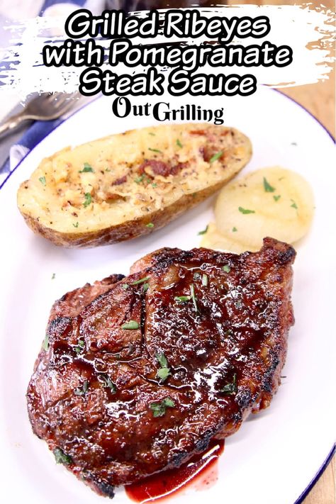 Change up your meals on the grill with our homemade Pomegranate Steak Sauce. The sweet and tangy flavor really compliments a grilled ribeye steak or just about everything from the grill. Pomegranate Steak, Meals On The Grill, Summer Entertaining Recipes, Steak Wraps, Grilled Ribeye Steak, Grilled Ribeye, Leftover Steak, Sliced Steak, Gourmet Dinner