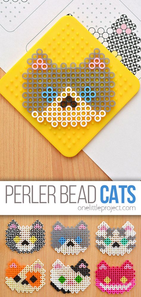 Photo of cats made with perler beads Perler Bead Magnet Patterns, Perler Bead Cat Pattern, Cat Perler Bead Patterns, Cat Perler Beads, Snowflake Making, Easy Perler Bead Patterns, Chat Kawaii, 3d Perler Bead, Purple Wall