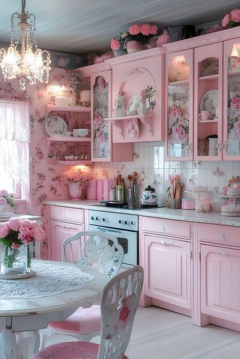 Shabby Chic Kitchens, Girly Kitchen Decor, Shabby Chic Kitchen Ideas, Chic Kitchen Ideas, Pink Retro Kitchen, Girly Kitchen, Food Room, Country Kitchen Accessories, Kitchen Clipart