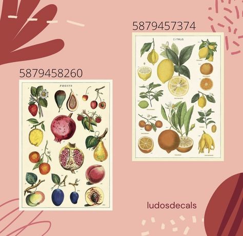 70s Decals Bloxburg, Bloxburg Apple Decal, Strawberry Decals Bloxburg, Bloxburg Cottage Decals, Art Bloxburg Decals, Flower Shop Bloxburg Decals, Kitchen Tile Decals Bloxburg, Bloxburg Wall Decor Decals, Bloxburg Farm Decals