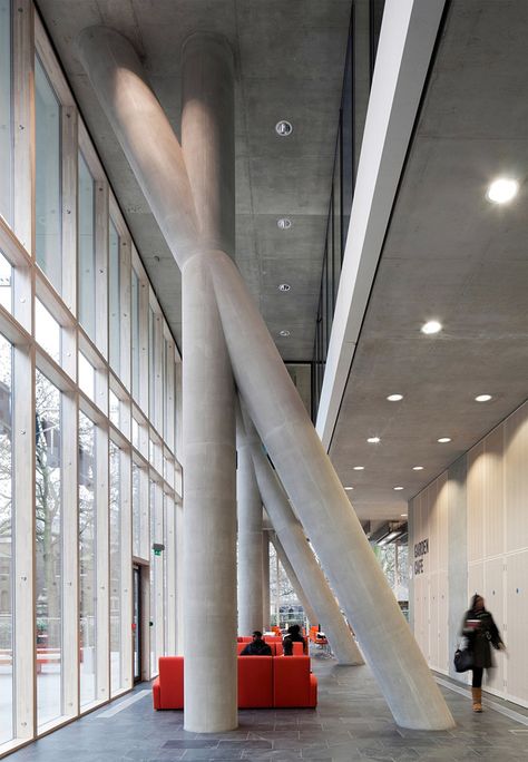 Ten Top Images on Archinect's "Concrete" Pinterest Board | News | Archinect Steel Columns Architecture, Concrete Columns Architecture, Concrete Column Design Exterior, Column Design Exterior Architecture, Concrete Structure Architecture, Column Design Exterior, Concrete Column Design, Interior Design Colleges, College Architecture