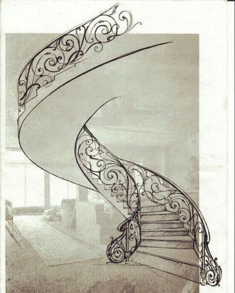 Architecture Drawing Sketchbooks, Wrought Iron Stairs, Perspective Drawing Architecture, Architecture Sketchbook, Interior Design Sketches, Stair Case, Architecture Design Sketch, Interior Sketch, Architecture Drawing Art