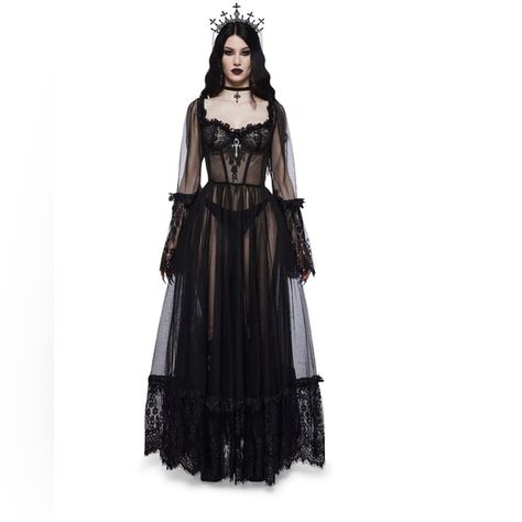 Black dress size S dolls kill Gothic Gowns, Occult Fashion, Gothic Lace, Goth Wedding, Gown Black, Black Dolls, Goth Dress, Maxi Gown, Lace Bustier