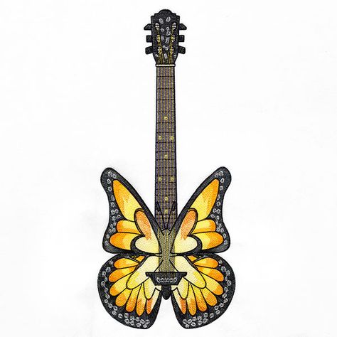 An electric guitar made out of monarch butterfly wings may just be the machine embroidery design that you need for your next sewing project. With a variety of sizes to choose from, this motif can fit everything from a rope basket, to a funky denim jacket. Contains sheer stitching throughout. Use light-colored fabrics for best results. Butterfly Guitar, Monarch Butterfly Wings, Dad Tattoo, Beautiful Art Paintings, Dad Tattoos, Rope Basket, Butterfly Painting, Monarch Butterfly, Sewing Project