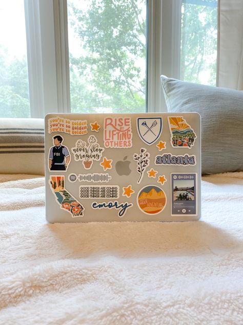 shop over 320 sticker designs! tap for more! Computer Stickers Aesthetic, Macbook Cover Stickers, Macbook Case Stickers, Stiker Macbook, Mockup Ideas, Mac Stickers, Laptop Decoration, Laptop Case Stickers, Laptop Design