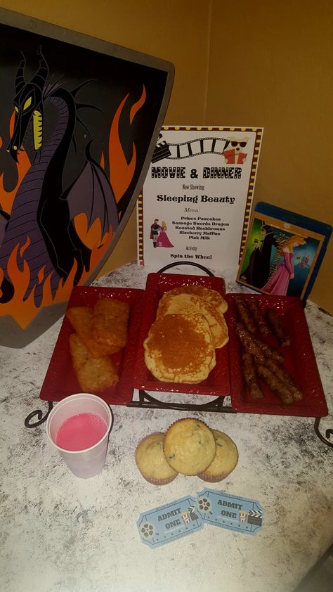 Sleeping Beauty Dinner And A Movie, Sleeping Beauty Movie Night, Disney Movie Night Snacks, Disney Meals, Family Movie Night Themes, Sleeping Beauty Movie, Theme Dinners, Movie Recipes, Themed Meals