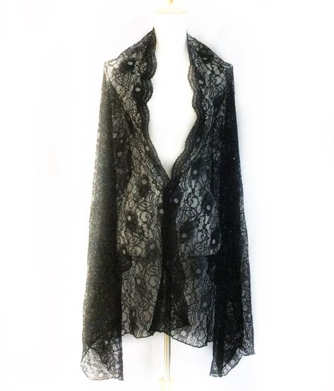 Sparkly #Black #LaceShawl #LongLaceShawl Cover, Extra Large Lace Scarves, #Renaissance #Cape #Costume #OversizeLace #Capelet Lace Scarves, Lace Capelet, Shawl Black, Black Lace Fabric, Cape Costume, Lace Cape, Black Shawl, Pretty Scarves, Pretty Pins