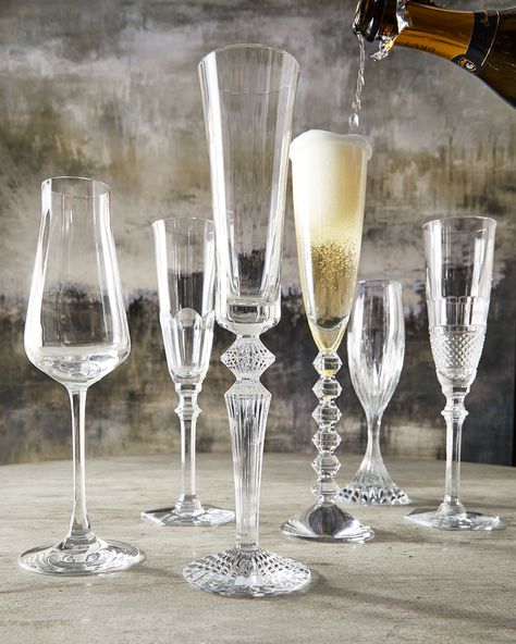 Baccarat Bubble Champagne Flute Box Set | Neiman Marcus Modern Champagne Flutes, Luxury Glassware, Taittinger Champagne, Luxury Tableware, Baccarat Crystal, Vintage Champagne, France Art, Crystal Glassware, Design Table