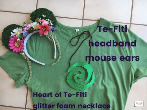 DIY Moana Te-Fiti costume MNSSHP runDisney mouse ears heart necklace glitter foam Diy Te Fiti Costume, Tafiti Moana Diy Costume Women, Te Fiti Disneybound, Tafiti Moana Diy Costume, Te Fiti Costume Diy, Te Fiti Costume, Moana Jr, Moana Halloween Costume, Heart Of Te Fiti