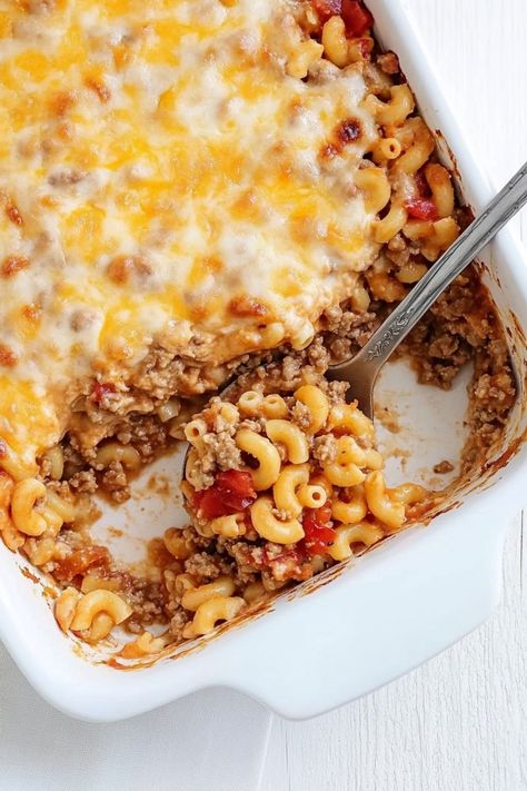 Indulge in the ultimate comfort food with our delicious macaroni casserole recipe. This hearty dish is perfect for a cozy family dinner or potluck gathering. Packed with flavorful cheeses, savory meats, and tender pasta, this creamy casserole is sure to become a new favorite in your meal rotation. Easy to make and even easier to enjoy, our macaroni casserole will satisfy your cravings and warm your soul on any occasion. Macaroni Baked Casserole, Macaroni And Hamburger Casserole, Macaroni Casserole Recipes Easy, Macaroni Casserole Recipes, Hamburger Macaroni Casserole, Spaghetti Macaroni, Hamburger Macaroni, Creamy Casserole, Mushroom Pasta Sauce