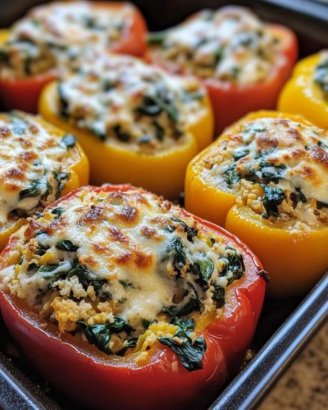 Cookerecipe Ricotta Stuffed Peppers, Shrimp And Quinoa, Spinach And Ricotta, Chicken Chow Mein, Violet Aesthetic, Sweet Bell Peppers, Creamy Spinach, Frozen Spinach, Light Lunch