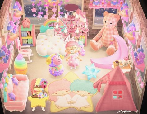 Kawaii Animal Crossing Island Ideas, Dreamcore Acnh, Cutecore Island Acnh, Acnh Nursery, Acnh Cute Island, Kawaii Island Animal Crossing, Acnh Kidcore House, Acnh Cutecore, Pastel Acnh