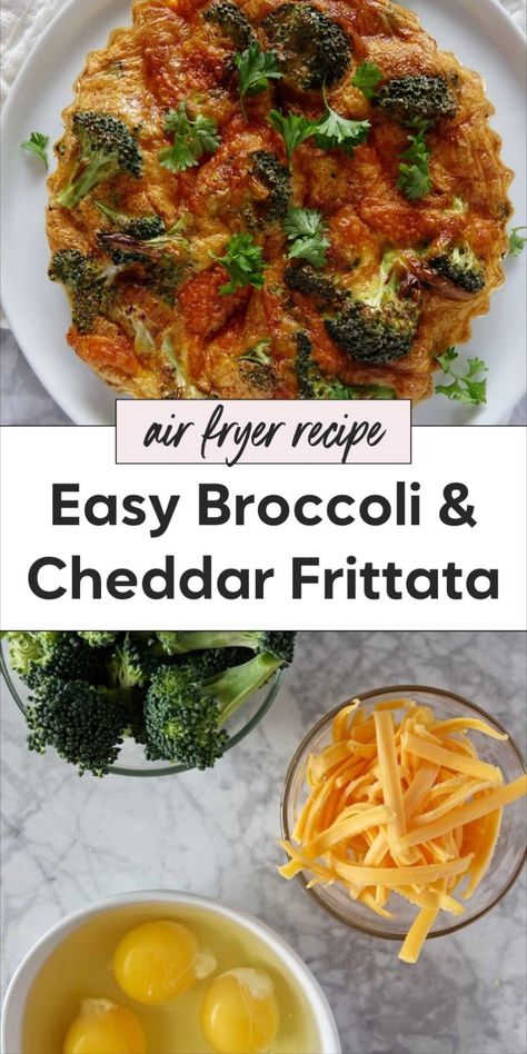 Make the best breakfast frittata with this easy broccoli frittata recipe. Perfect for a healthy start to your day, this broccoli and cheddar frittata is also known as a crustless broccoli cheddar quiche. Ideal for high protein breakfast ideas, you can even cook this breakfast frittata in an air fryer using just 3 ingredients. Broccoli Cheddar Frittata, Broccoli Cheese Frittata, Air Fryer Frittata, Air Fryer Eggs, Cheddar Frittata, Broccoli Frittata, Easiest Breakfast, Healthy Frittata, Cheddar Quiche