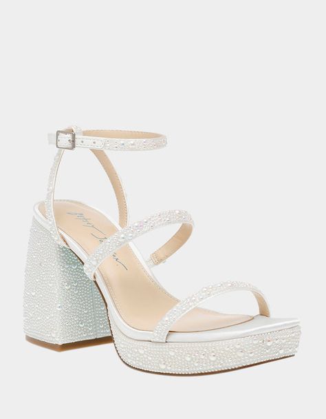 DENNI IVORY | Pearl Platform Heels – Betsey Johnson Popular Handbags, Evening Sandals, Rhinestone Heels, Cute Heels, White Heels, Platform Sandals Heels, Prom Shoes, Chunky Platform, Platform Heel