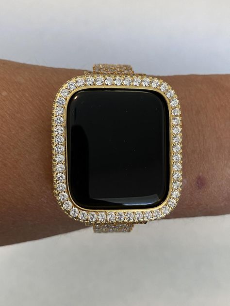 Gold Apple Watch Bumper Cover Lab Diamond Bezel Metal Case | Etsy Apple Watch Cover, Cute Apple Watch Bands, Mens Bling, Ceramic Apple, Gold Apple Watch, Gold Apple, Ceramic Watch, Iwatch Apple, Apple Watch Case