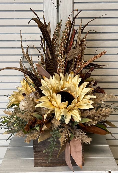 Rustic Fall Centerpieces, Mystical Halloween, Artificial Arrangements, Fall Floral Centerpieces, Centerpiece For Table, Sunflower Centerpieces, Thanksgiving Floral, Thanksgiving Flowers, Sunflower Arrangements