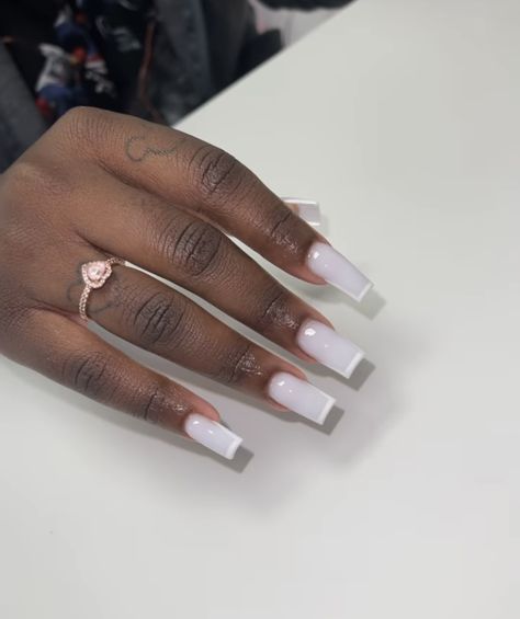 Milky Square Acrylic Nails, Long And Simple Nails, White Top Acrylic Nails, Clear Acrylic Nail Sets, Funny Bunny And White Tip Nails, Nut White French Tip Nails, Basic Full Set Nails, Short Nail Designs Plain Color, White On White Acrylic Nails