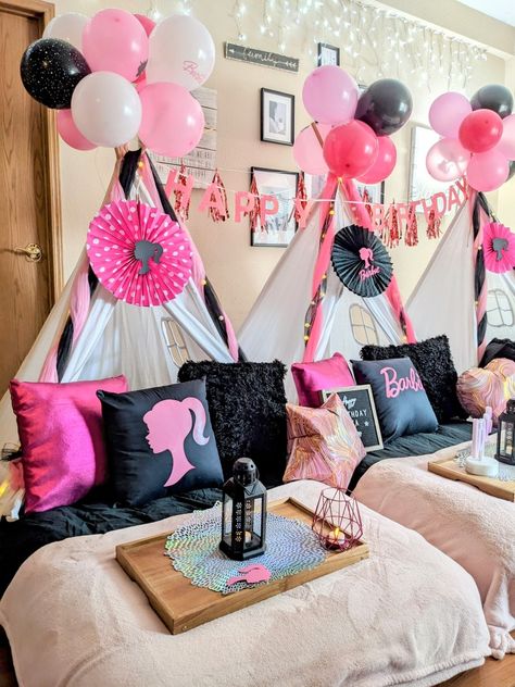 Barbie Sleepover Party, Birthday Tent, Tent Sleepover, Birthday Slumber Party, Slumber Party Decorations, Sleepover Tents, Kids Sleepover, Barbie Party Decorations, Teepee Party