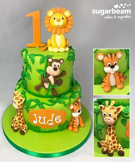 Very cute 1st birthday cake featuring this little ones favourite jungle friends ❤️ #1stbirthday #1stbirthdaycake #junglecake… Lion Birthday Cake, Jungle Baby Shower Cake, Jungle Birthday Cakes, Boys 1st Birthday Cake, Baby Boy Birthday Cake, Giraffe Cakes, Animal Birthday Cakes, Baby First Birthday Cake, Jungle Cake