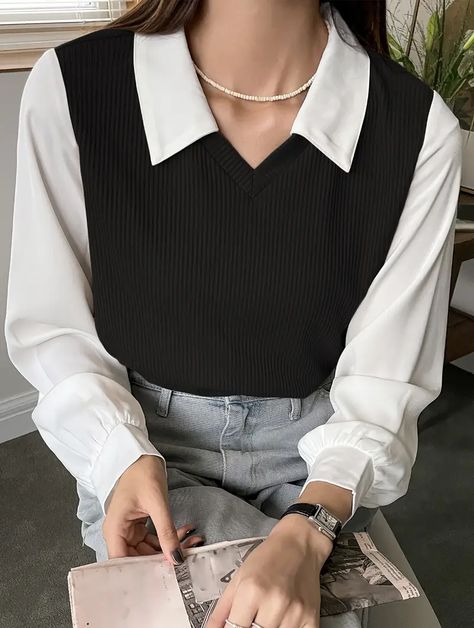 Stylish Business Outfits, Business Casual Blouse, Outfits Con Jeans, Korean Casual Outfits, Estilo Preppy, Stylish Sweaters, Stylish Work Outfits, Easy Trendy Outfits, Looks Chic