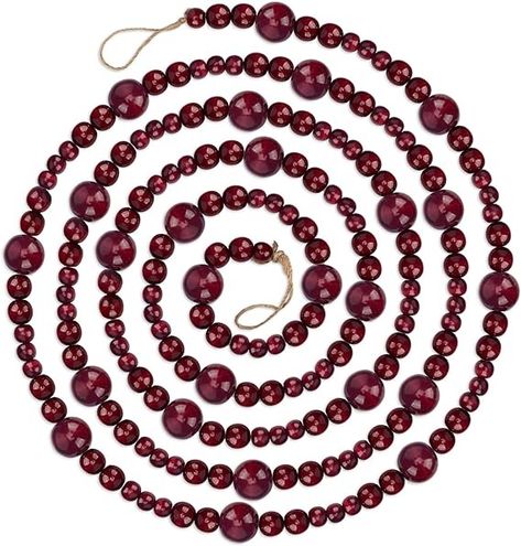 Amazon.com: 9 Foot Cranberry Burgundy Wood Bead Ball Christmas Garland | Wooden Christmas Tree Garland Perfect for Rustic Natural Country Farmhouse Vintage Trees | Garland Christmas Decorations | Assorted Sizes : Home & Kitchen Colonial Christmas Tree, Bead Christmas Garland, Wine Christmas Tree, Christmas Bead Garland, Colorful Christmas Decorations, Vintage Christmas Tree Decorations, Christmas Tree Beads, Pinecone Garland, Holiday Table Centerpieces