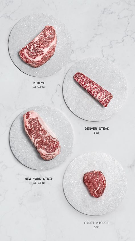 Wagyu Ribeye Wagyu Denver Steak Wagyu New York Strip Steak Wagyu FIlet Mignon Wagyu Beef Recipe, Meat Photography, Denver Steak, Wagyu Beef Steak, Wagyu Ribeye, New York Strip Steak, Japanese Steak, A5 Wagyu, Wagyu Steak