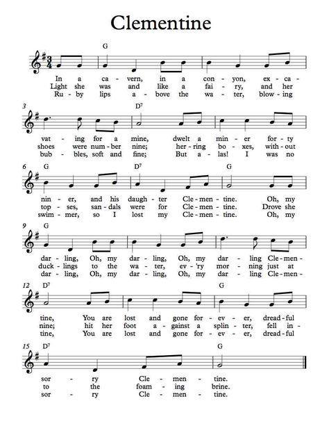 Free Sheet Music - Free Lead Sheet - Clementine - Oh, My Darling Clarinet Sheet Music Pop Songs Easy, Songs To Play On Clarinet With Notes, Clarinet Sheet Music Pop Songs, Clairent Sheet Music, Clarinet Notes With The Letters, Oh My Darling Clementine, My Darling Clementine, Easy Sheet Music, Darling Clementine