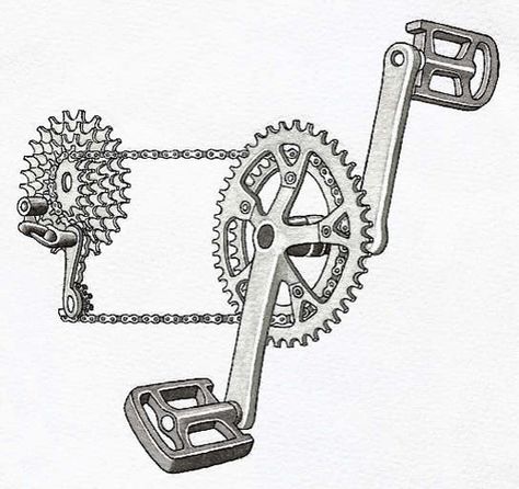 Black Pen Drawing, Personalized Sketchbook, Face Proportions, Bike Illustration, Bicycle Pedal, Bicycle Gear, Tire Size, Bicycle Chain, Different Tattoos